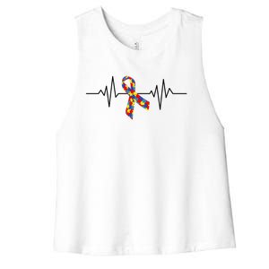 Autism Awareness Ribbon Heartbeat Women's Racerback Cropped Tank