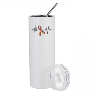 Autism Awareness Ribbon Heartbeat Stainless Steel Tumbler