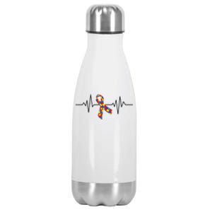 Autism Awareness Ribbon Heartbeat Stainless Steel Insulated Water Bottle