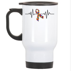 Autism Awareness Ribbon Heartbeat Stainless Steel Travel Mug