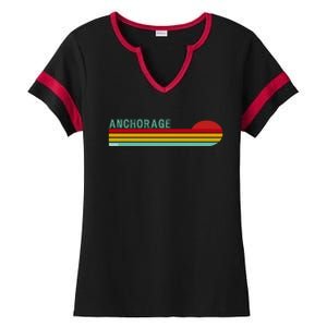 Anchorage Alaska Retro Sunset Ladies Halftime Notch Neck Tee