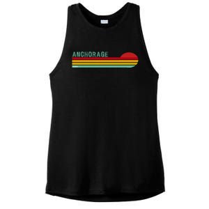 Anchorage Alaska Retro Sunset Ladies PosiCharge Tri-Blend Wicking Tank