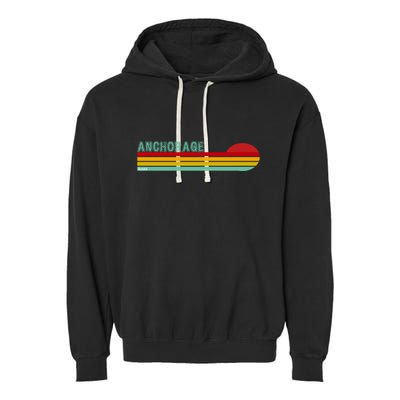 Anchorage Alaska Retro Sunset Garment-Dyed Fleece Hoodie