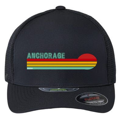 Anchorage Alaska Retro Sunset Flexfit Unipanel Trucker Cap