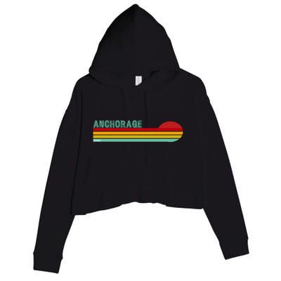 Anchorage Alaska Retro Sunset Crop Fleece Hoodie