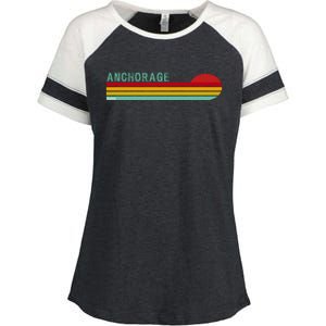 Anchorage Alaska Retro Sunset Enza Ladies Jersey Colorblock Tee