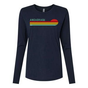 Anchorage Alaska Retro Sunset Womens Cotton Relaxed Long Sleeve T-Shirt