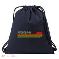 Anchorage Alaska Retro Sunset Drawstring Bag