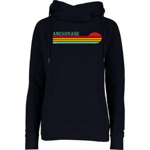 Anchorage Alaska Retro Sunset Womens Funnel Neck Pullover Hood