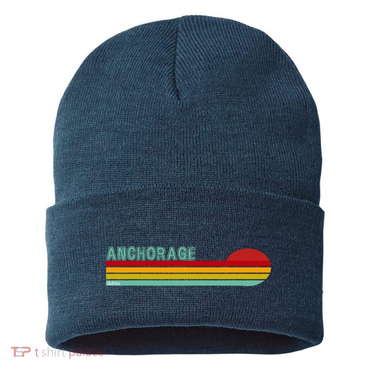 Anchorage Alaska Retro Sunset Sustainable Knit Beanie