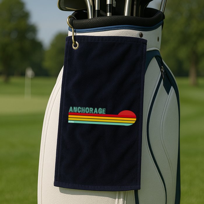 Anchorage Alaska Retro Sunset Golf Towel