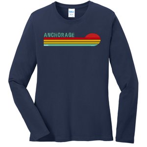 Anchorage Alaska Retro Sunset Ladies Long Sleeve Shirt