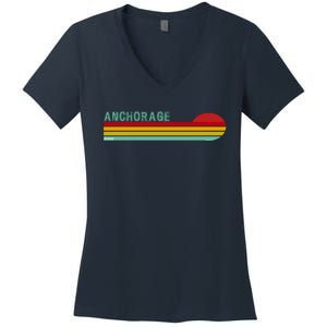 Anchorage Alaska Retro Sunset Women's V-Neck T-Shirt