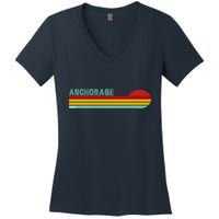 Anchorage Alaska Retro Sunset Women's V-Neck T-Shirt