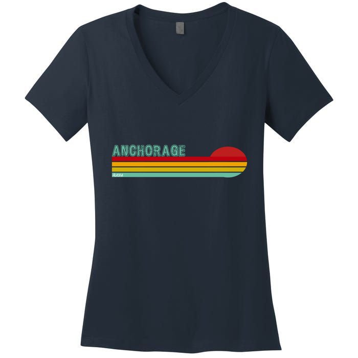 Anchorage Alaska Retro Sunset Women's V-Neck T-Shirt