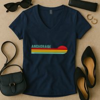 Anchorage Alaska Retro Sunset Women's V-Neck T-Shirt