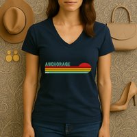 Anchorage Alaska Retro Sunset Women's V-Neck T-Shirt