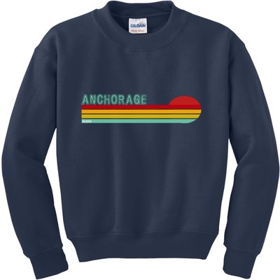 Anchorage Alaska Retro Sunset Kids Sweatshirt