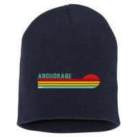 Anchorage Alaska Retro Sunset Short Acrylic Beanie