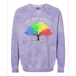 Autism Awareness Rainbow Tree Grow Your Awareness Hand Drawn Meaningful Gift Colorblast Crewneck Sweatshirt