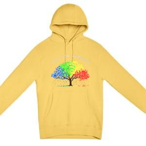 Autism Awareness Rainbow Tree Grow Your Awareness Hand Drawn Meaningful Gift Premium Pullover Hoodie