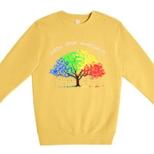 Autism Awareness Rainbow Tree Grow Your Awareness Hand Drawn Meaningful Gift Premium Crewneck Sweatshirt