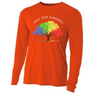 Autism Awareness Rainbow Tree Grow Your Awareness Hand Drawn Meaningful Gift Cooling Performance Long Sleeve Crew