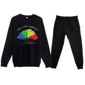 Autism Awareness Rainbow Tree Grow Your Awareness Hand Drawn Meaningful Gift Premium Crewneck Sweatsuit Set