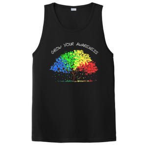 Autism Awareness Rainbow Tree Grow Your Awareness Hand Drawn Meaningful Gift PosiCharge Competitor Tank