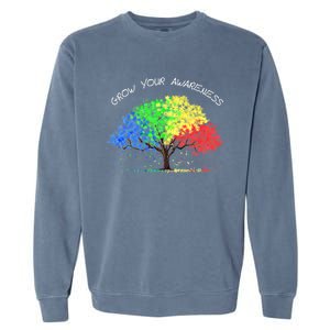 Autism Awareness Rainbow Tree Grow Your Awareness Hand Drawn Meaningful Gift Garment-Dyed Sweatshirt