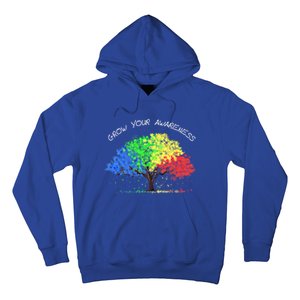 Autism Awareness Rainbow Tree Grow Your Awareness Hand Drawn Meaningful Gift Hoodie