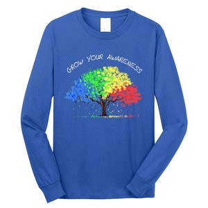 Autism Awareness Rainbow Tree Grow Your Awareness Hand Drawn Meaningful Gift Long Sleeve Shirt