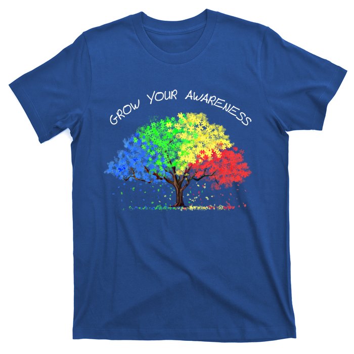 Autism Awareness Rainbow Tree Grow Your Awareness Hand Drawn Meaningful Gift T-Shirt