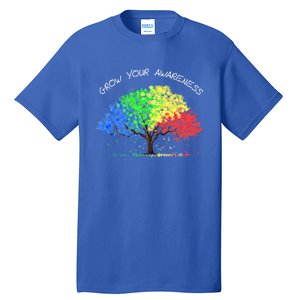 Autism Awareness Rainbow Tree Grow Your Awareness Hand Drawn Meaningful Gift Tall T-Shirt