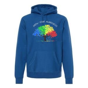 Autism Awareness Rainbow Tree Grow Your Awareness Hand Drawn Meaningful Gift Premium Hoodie