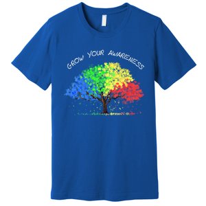 Autism Awareness Rainbow Tree Grow Your Awareness Hand Drawn Meaningful Gift Premium T-Shirt