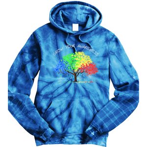 Autism Awareness Rainbow Tree Grow Your Awareness Hand Drawn Meaningful Gift Tie Dye Hoodie