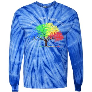 Autism Awareness Rainbow Tree Grow Your Awareness Hand Drawn Meaningful Gift Tie-Dye Long Sleeve Shirt