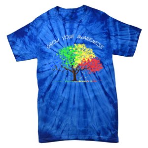 Autism Awareness Rainbow Tree Grow Your Awareness Hand Drawn Meaningful Gift Tie-Dye T-Shirt