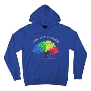 Autism Awareness Rainbow Tree Grow Your Awareness Hand Drawn Meaningful Gift Tall Hoodie