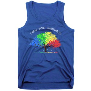 Autism Awareness Rainbow Tree Grow Your Awareness Hand Drawn Meaningful Gift Tank Top