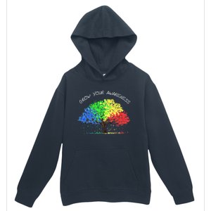 Autism Awareness Rainbow Tree Grow Your Awareness Hand Drawn Meaningful Gift Urban Pullover Hoodie