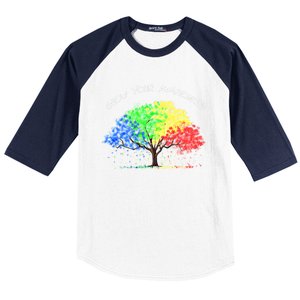 Autism Awareness Rainbow Tree Grow Your Awareness Hand Drawn Meaningful Gift Baseball Sleeve Shirt