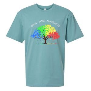 Autism Awareness Rainbow Tree Grow Your Awareness Hand Drawn Meaningful Gift Sueded Cloud Jersey T-Shirt