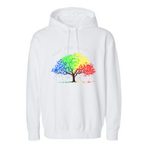 Autism Awareness Rainbow Tree Grow Your Awareness Hand Drawn Meaningful Gift Garment-Dyed Fleece Hoodie