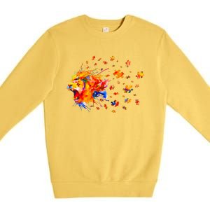 Autism Awareness Roar Cute Lion Puzzle Gift Premium Crewneck Sweatshirt