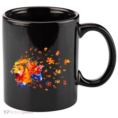 Autism Awareness Roar Cute Lion Puzzle Gift 11oz C Handle Ceramic Mug