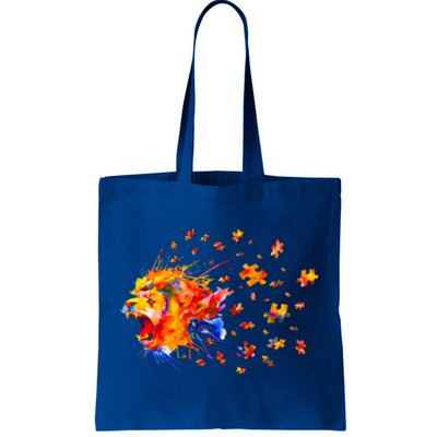 Autism Awareness Roar Cute Lion Puzzle Gift Tote Bag