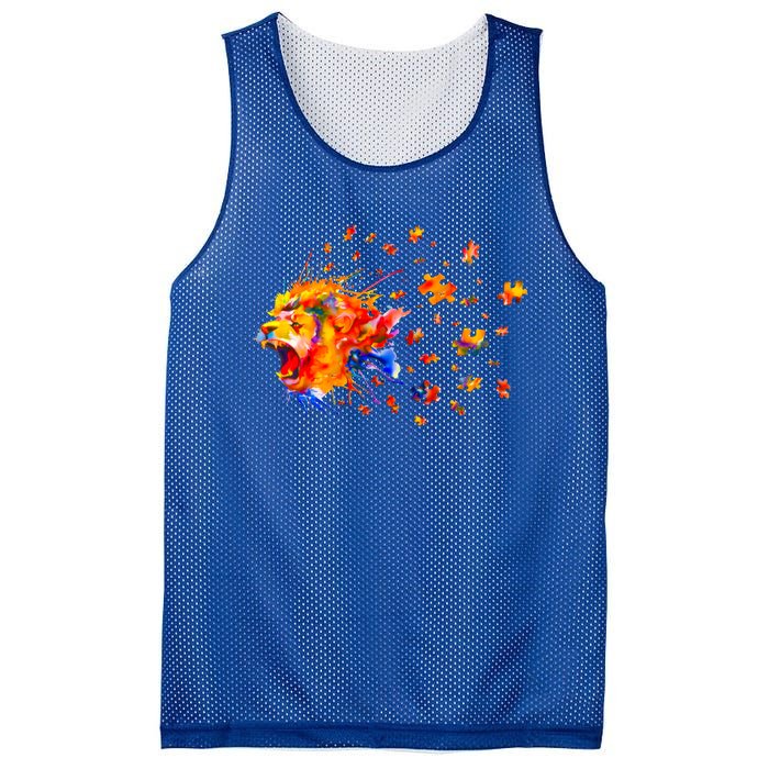 Autism Awareness Roar Cute Lion Puzzle Gift Mesh Reversible Basketball Jersey Tank