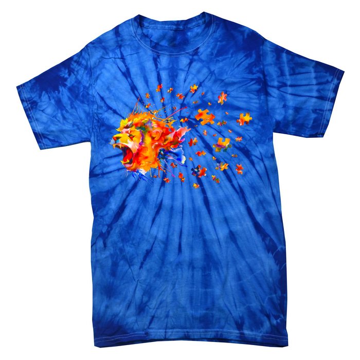 Autism Awareness Roar Cute Lion Puzzle Gift Tie-Dye T-Shirt